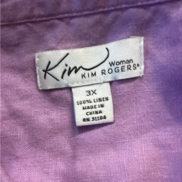 Kim Rogers Purple Top, Plus Size 3X, 100% Linen - Picture 9 of 9